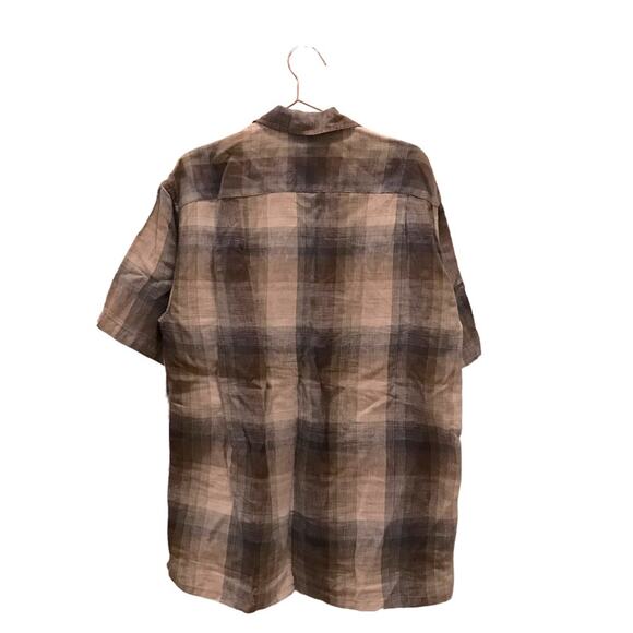 Nautica linen gray green blue plaid button down shirt size large short sleeve - Picture 2 of 5